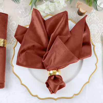 5 Pack | Terracotta Premium Sheen Finish Velvet Cloth Dinner Napkins | 20inch x 20inch