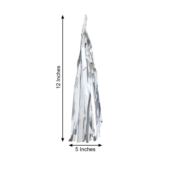 5 PCS Pre-Tied Metallic Foil Fringe Tassel Garland, Tinsel Curtain for Photo Backdrop Party Decoration - Silver