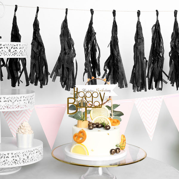 12 PCS Pre-Tied Paper Fringe Tassel Garland, Paper Tinsel Curtains - Black