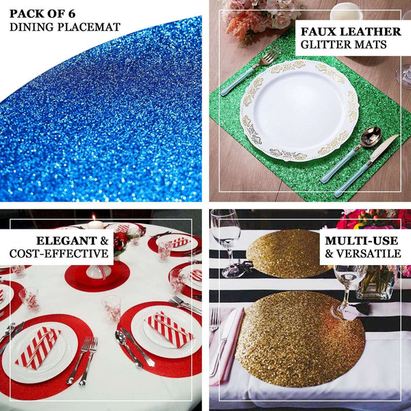 6 Pack Placemats, Dusty Blue Dining Table Mats, Oval Faux Leather Glitter Placemat