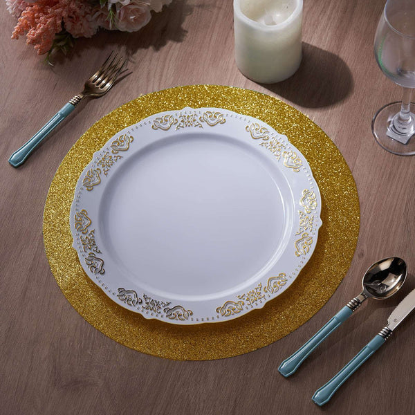 6 Pack Glitter Placemat Non Slip Table Placemats, Round Faux Leather Placemats With Glitter