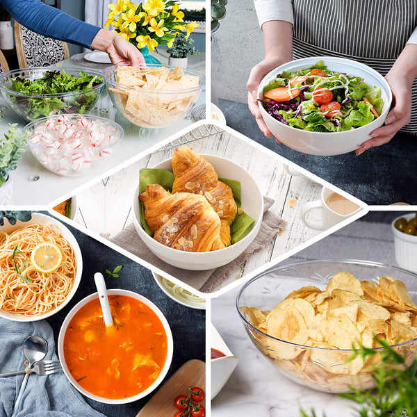 4 Pack | Clear Round Disposable Serving Bowls | 4 Qt Large Plastic Salad Bowls