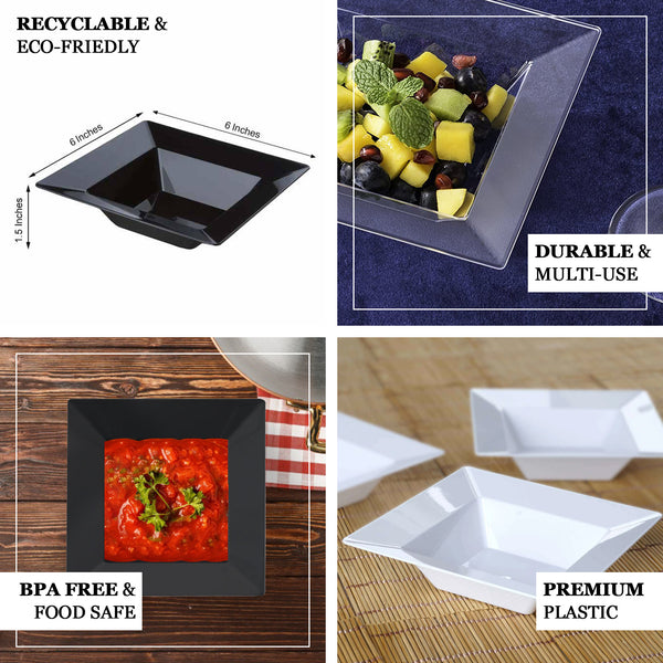 10 Pack 5oz White Modern Square Plastic Bowls, Hard Disposable Bowls