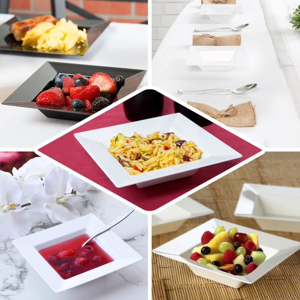 10 Pack 5oz Ivory Modern Square Plastic Bowls, Hard Disposable Bowls