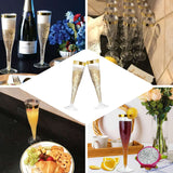 12 Pack 6oz Gold Rimmed Plastic Champagne Glasses Disposable Flutes - Hollow Stem Detachable Base