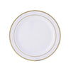 10 Pack - 6inch White Très Chic Plastic Salad Dessert Plates Round With Gold Rim