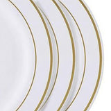10 Pack - 6inch White Très Chic Plastic Salad Dessert Plates Round With Gold Rim#whtbkgd