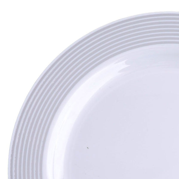 Silver/White Rim Plastic Disposable Salad Dessert Plates - Round Appetizer Plates with Silver#whtbkgd