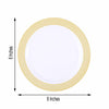 Gold/White Rim Plastic Disposable Salad Dessert Plates - Round Appetizer Plates With Gold Diamond