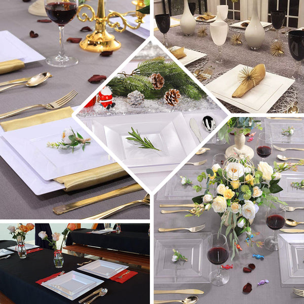 10 Pack | 9" Clear Disposable Plastic Square Dinner Plates
