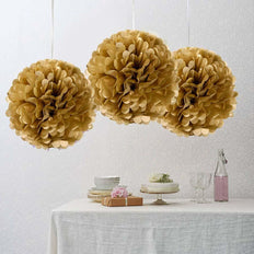 6 Pack 10" Gold Paper Tissue Fluffy Pom Pom Flower Balls