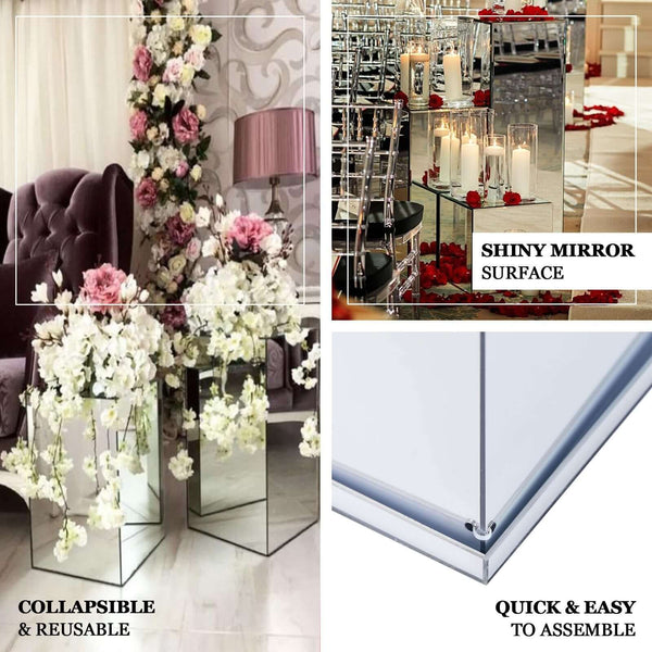32" Gold Mirror Finish Acrylic Pedestal Risers - Display Boxes with Interchangeable Lid and Base