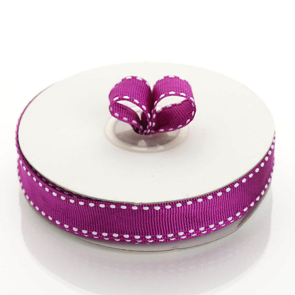 25 Yards 5/8 Inch DIY Eggplant Stitched Grosgrain Ribbon