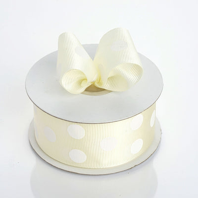 25 Yards | Ivory/White | Polka Dot Grosgrain Ribbon | Wholesale Ribbons