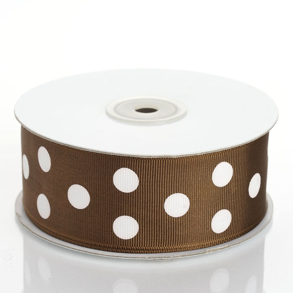 25 Yards | Chocolate/White | Polka Dot Grosgrain Ribbon | Wholesale Ribbons