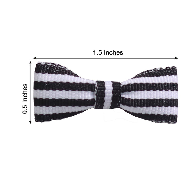 50 Pcs | 1.5inch Black/White Stripe Pre Tied Ribbon Bows - Bow Tie for Party Favor Bags - Polyester