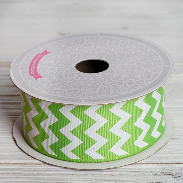 10 Yards 1.5 Inch | Apple Green Upbeat Chevron Ribbons | TableclothsFactory