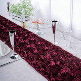 14x108inches Burgundy Grandiose Rosette Satin Table Runner