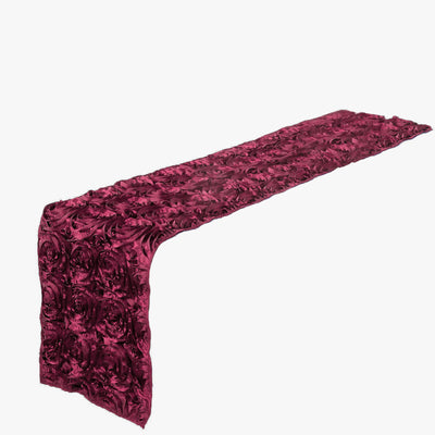 14x108inches Burgundy Grandiose Rosette Satin Table Runner