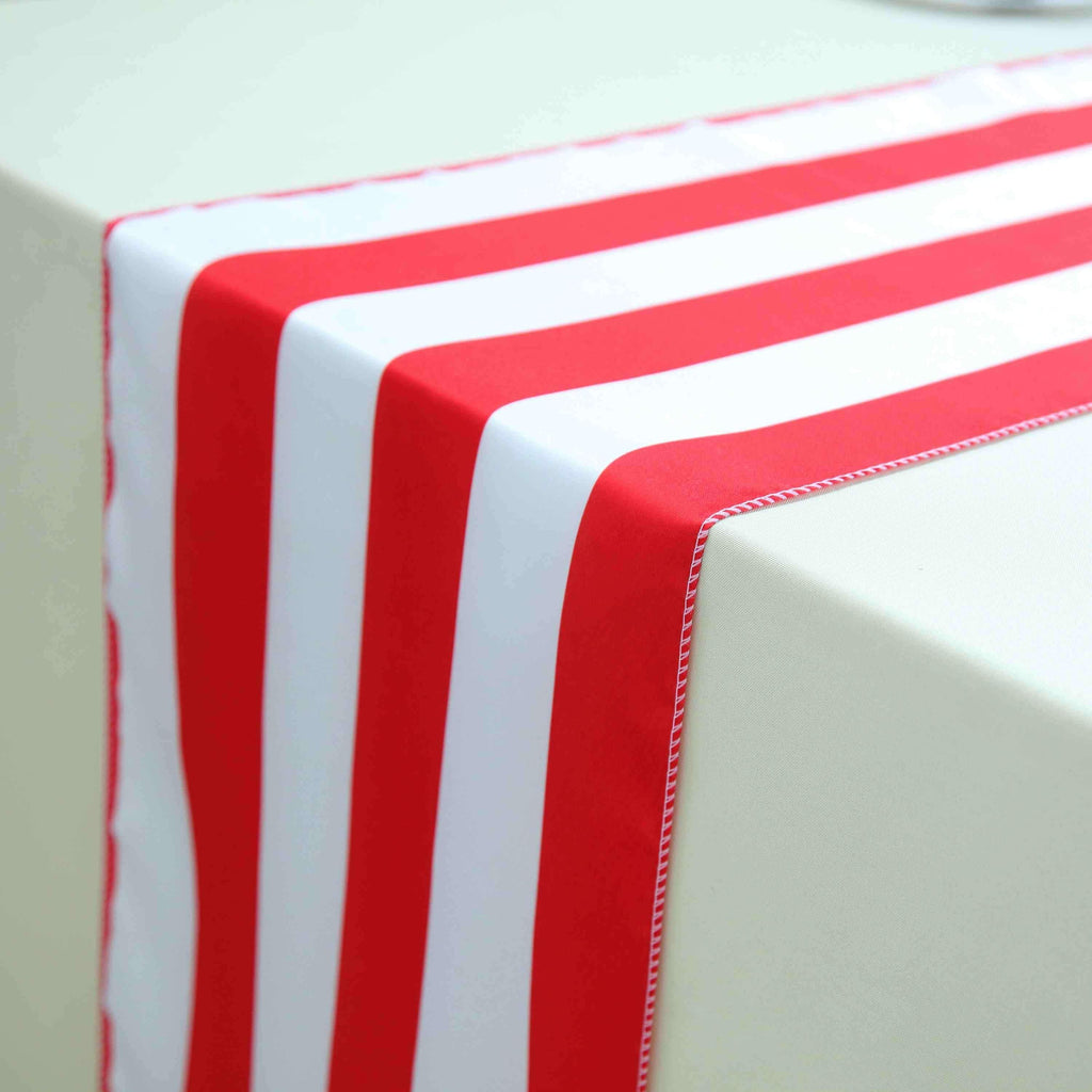 red and white striped table runner