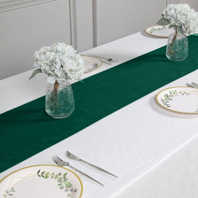 12x108inch Accordion Crinkle Taffeta Table Runner, Elegant Linen Runner - Hunter Emerald Green