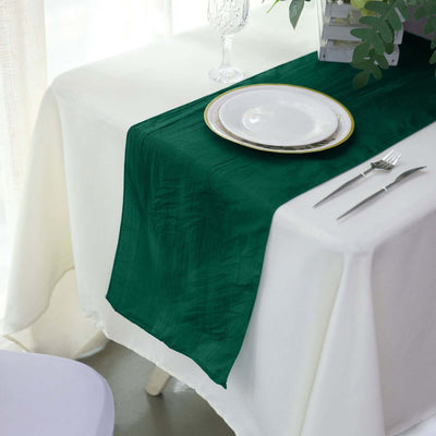 12x108inch Accordion Crinkle Taffeta Table Runner, Elegant Linen Runner - Hunter Emerald Green