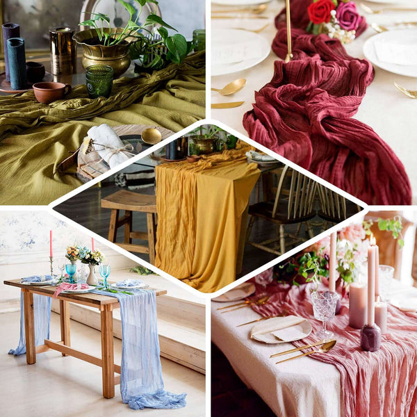 10FT Beige Cheesecloth Table Runner, Gauze Fabric Boho Wedding Arbor Decor