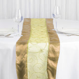 14"x108" Champagne Satin Embroidered Sheer Organza Table Runner#whtbkgd