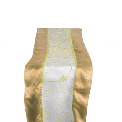 14"x108" Champagne Satin Embroidered Sheer Organza Table Runner