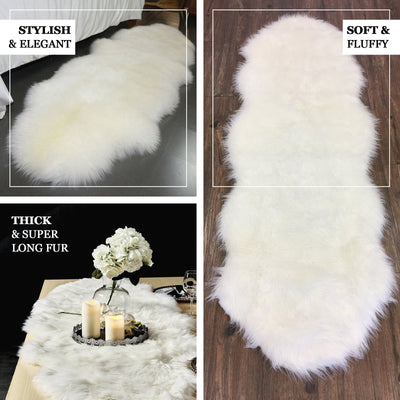 6ft x 2ft | White Faux Sheepskin Rug, Soft Fur Area Rug Runner