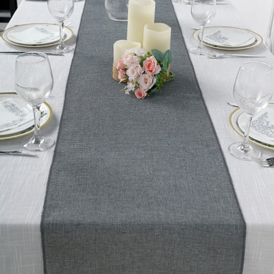 14x108Inch Charcoal Gray Boho Chic Rustic Table Runner Linen Jute Burlap Decor