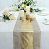 12"x108" Taupe Polyester Burlap Gold Foil Table Runner Faux Jute Linen