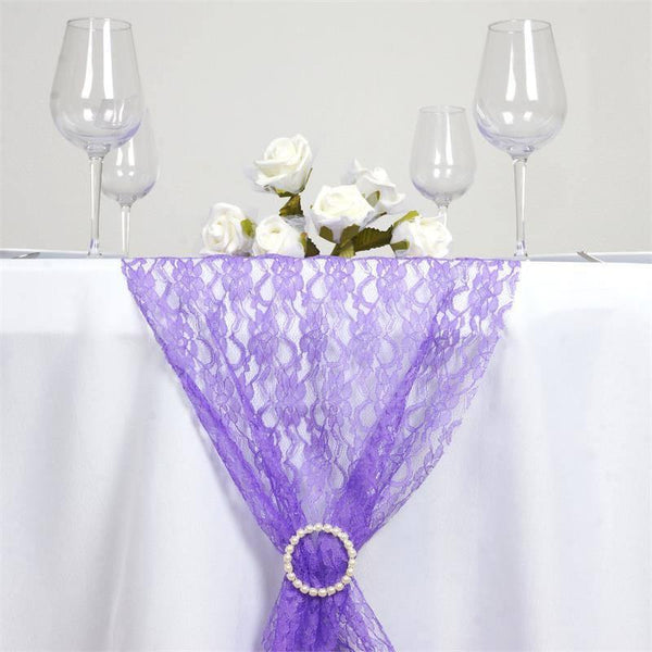 12" X 108" Purple Floral Lace Table Runner#whtbkgd