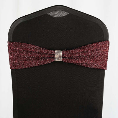 5 Pack | Burgundy Metallic Shiny Glittered Spandex Chair Sashes