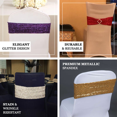 5 Pack | Gold Metallic Shiny Glittered Spandex Chair Sashes