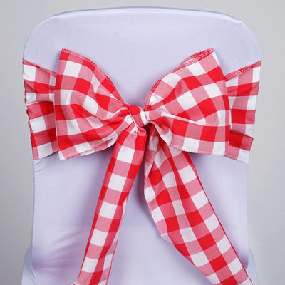 Gingham Chair Sashes | 5 PCS | Red/White | Buffalo Plaid Checkered Polyester Chair Sashes #whtbkgd