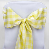 Gingham Chair Sashes | 5 PCS | Yellow/White | Buffalo Plaid Checkered Polyester Chair Sashes #whtbkgd