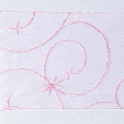 5 PCS | 7 Inch x108 Inch | Pink Embroidered Organza Chair Sashes | TableclothsFactory