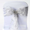5 PCS | 7 Inch x108 Inch | Silver Embroidered Organza Chair Sashes | TableclothsFactory#whtbkgd