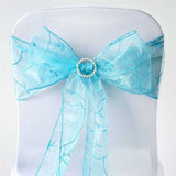 5 PCS | 7 Inch x108 Inch | Turquoise Embroidered Organza Chair Sashes | TableclothsFactory#whtbkgd