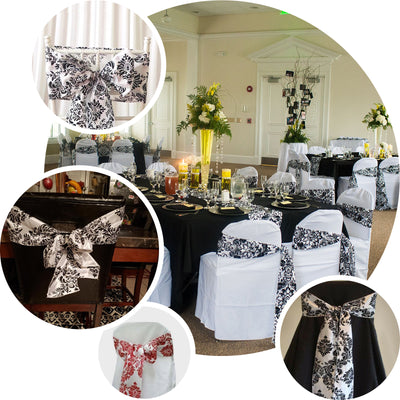 5 Pack | 6"x108" Flocking Taffeta Chair Sashes