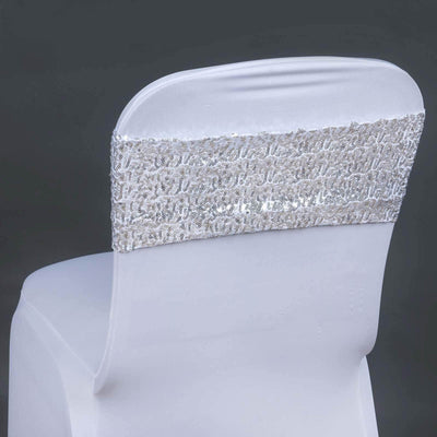 5 pack | 6x15 Silver Sequin Spandex Chair Sash