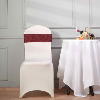 5 Pack | Burgundy Metallic Shiny Glittered Spandex Chair Sashes
