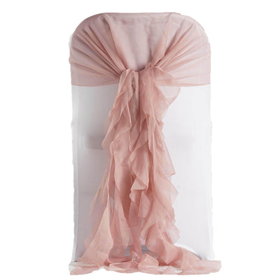 1 Set Dusty Rose Chiffon Hoods With Curly Willow Chiffon Chair Sashes