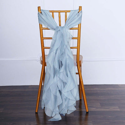 1 Set Dusty Blue Chiffon Hoods With Ruffles Willow Chiffon Chair Sashes