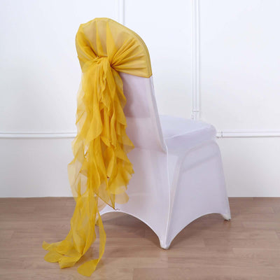 1 Set Mustard Yellow Chiffon Hoods With Curly Willow Chiffon Chair Sashes