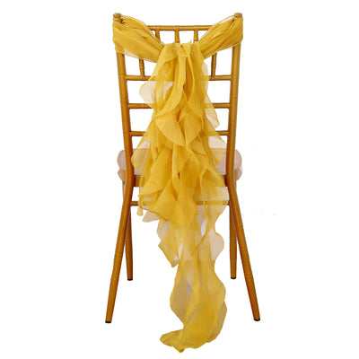 1 Set Mustard Yellow Chiffon Hoods With Curly Willow Chiffon Chair Sashes