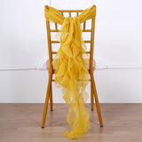 1 Set Mustard Yellow Chiffon Hoods With Curly Willow Chiffon Chair Sashes