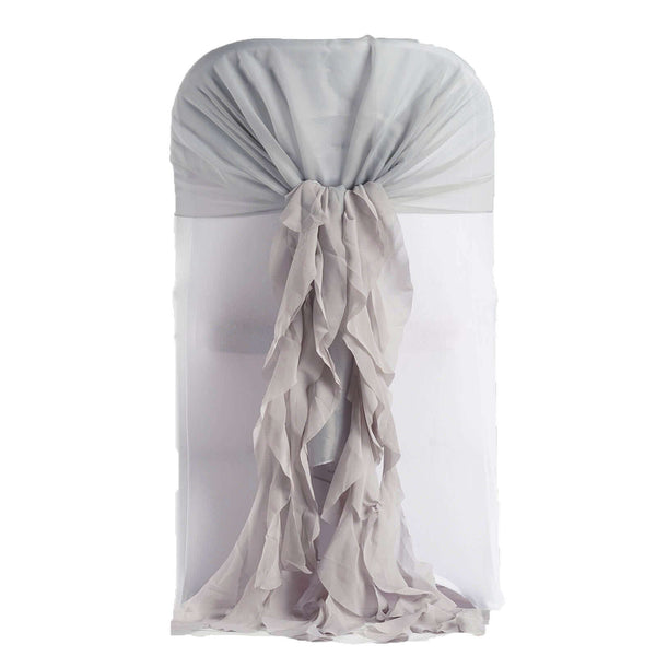 1 Set Silver Chiffon Hoods With Curly Willow Chiffon Chair Sashes