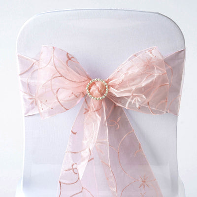 5 PCS | 7 Inch x 108 Inch | Dusty Rose Embroidered Organza Chair Sashes#whtbkgd
